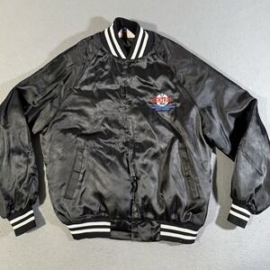 Vintage Westark Central Ave Jacket L Black 80s  Chrysler‎ Jeep Satin Bomber RARE